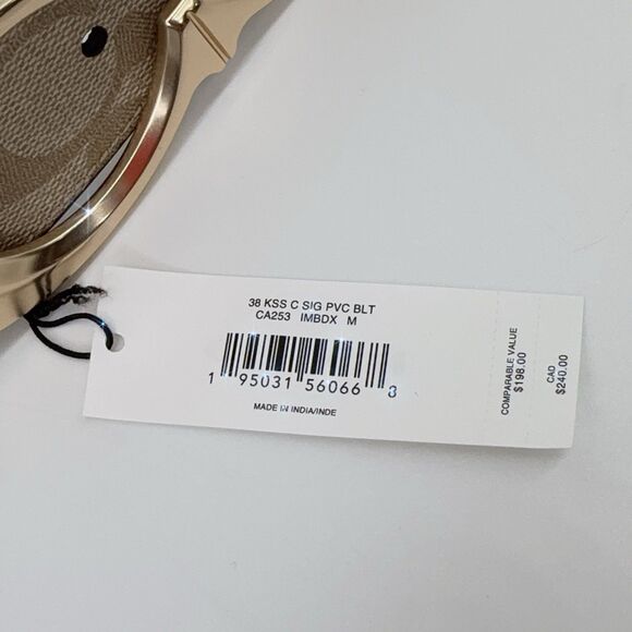 Coach CA253 Signature Double C Buckle Belt 38 mm wide coated canvas Leather M - Picture 7 of 8